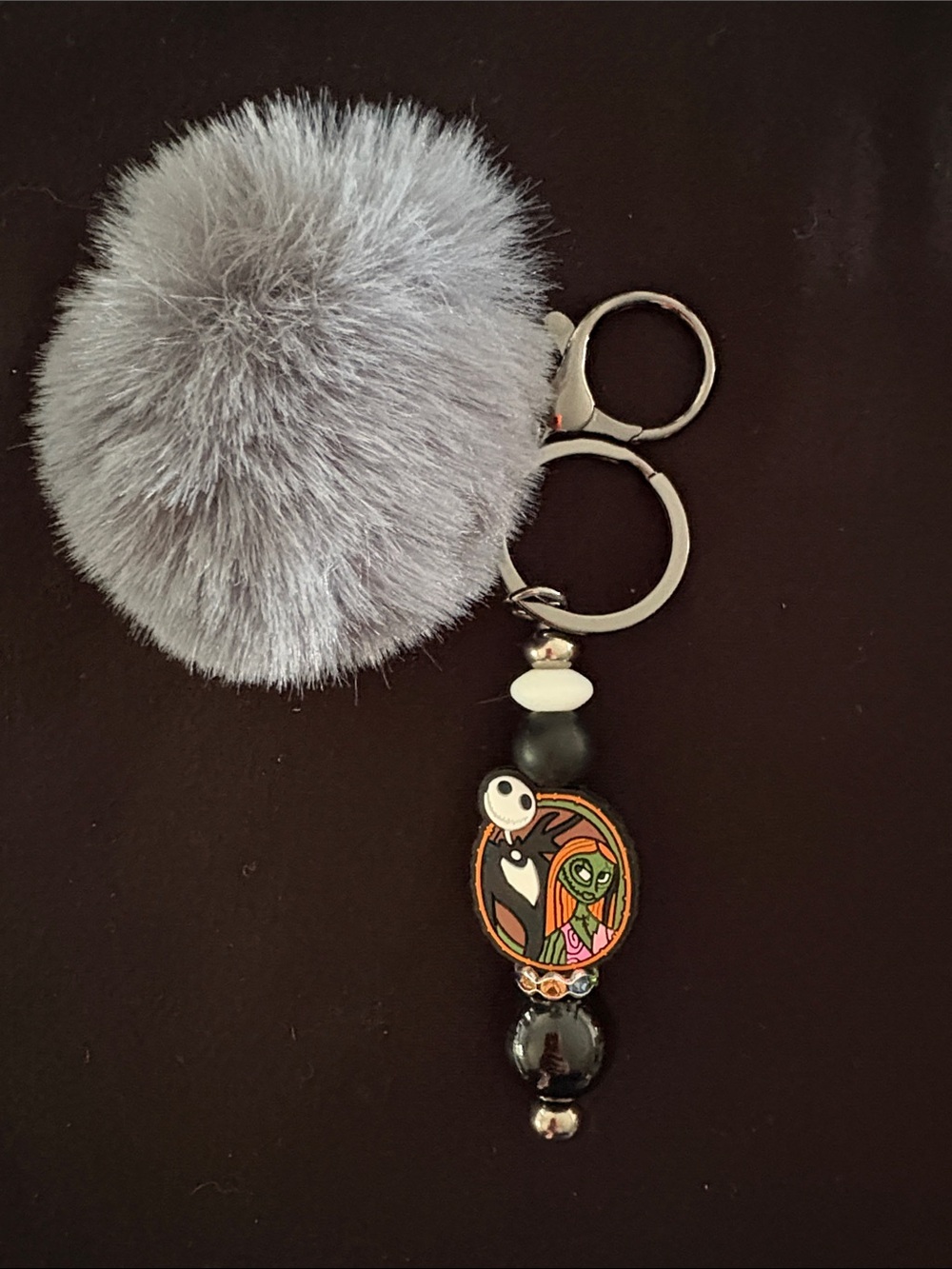 Pom Pom Beaded Bag Charm Keychains - Multicolor Set of 5 - Picture 3 of 6